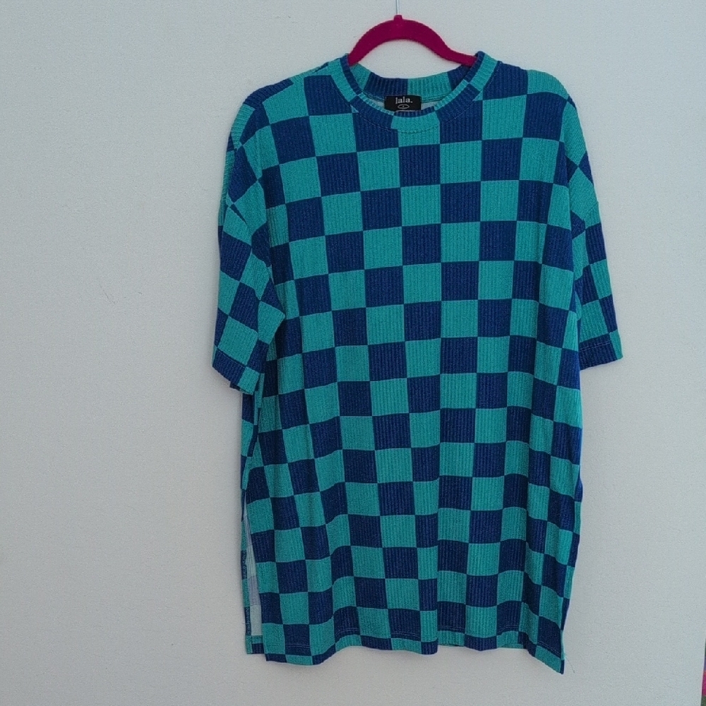 Dressed In LALA Lex Ribbed Playsuit In Mermeg Blue Checkerboard